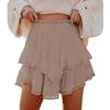 Mini Skirt with Hollow Crochet Design High-Waisted Style Double Layer Ruffle Hem Short Skirt Solid Color Cake Skirt