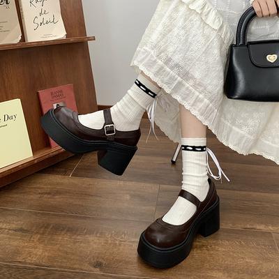 Retro vielseitige Mary Jane Schuhe mit leichtem Mund für Damen, neue Frühjahrsschuhe mit runder Spitze, dickem Absatz, erhöhter Plateausohle, Einzelne Schuhe