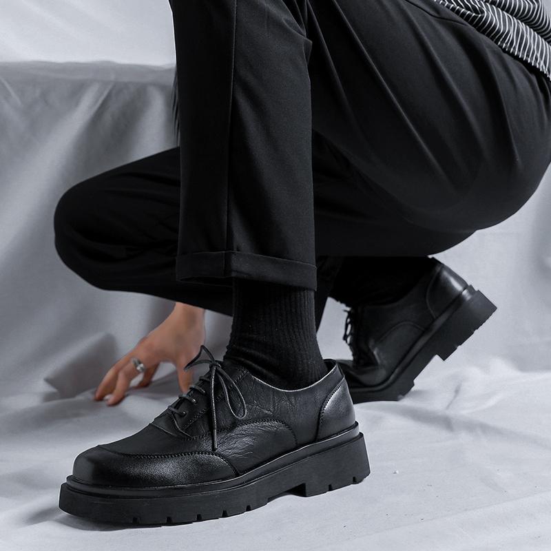 Fashion Men Japan Karajuku Korean Style Streetwear Vintage Thick Platform Casual Genuine Leather Shoes Soft For Male Dress Leather Shoes