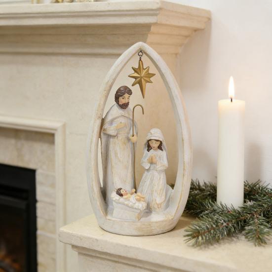Nativity Scene Figurine Resin Holy Family Ornament Mary Joseph And Baby Jesus Statue Religious Christmas Table Centerpiece Gift for Christians