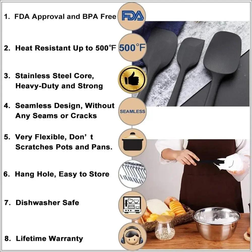 6-teiliges Spatel-Set aus Silikon in Lebensmittelqualität, antihaftbeschichtet, hitzebeständig, Spatel, Pfannenwender zum Kochen, Backen, Mischen, Backutensilien