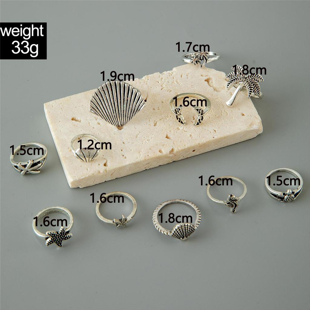 European and American Bohemian Starfish Scallop Ring Beach Style Coconut Tree Butterfly Carved Vintage Ring Set