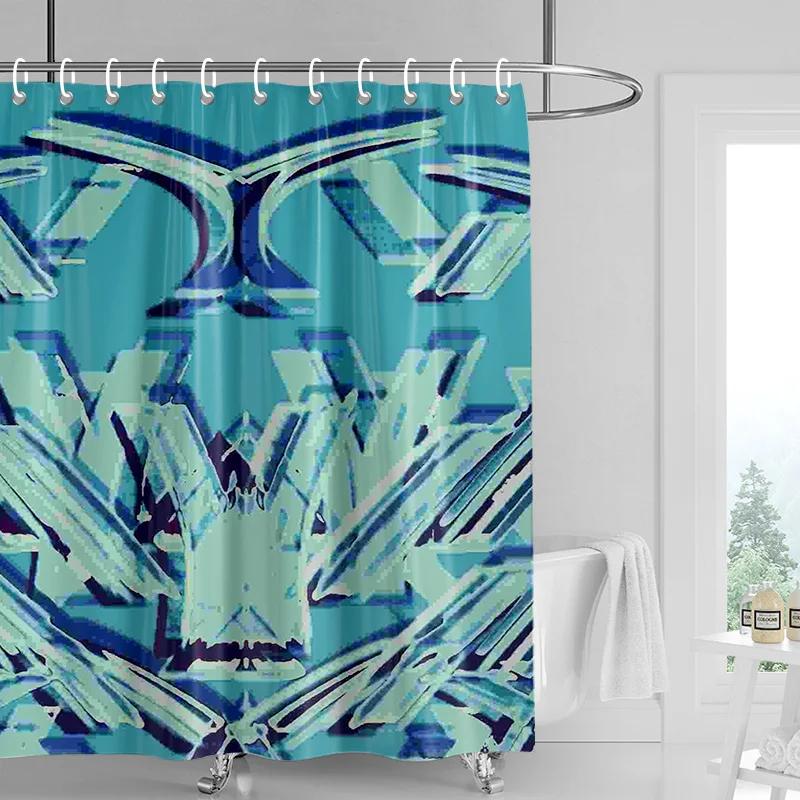 Abstract Ocean Wave Shower Curtain - Turquoise & Purple Brushstrokes, Waterproof With Grommets, Coastal Bathroom Decor