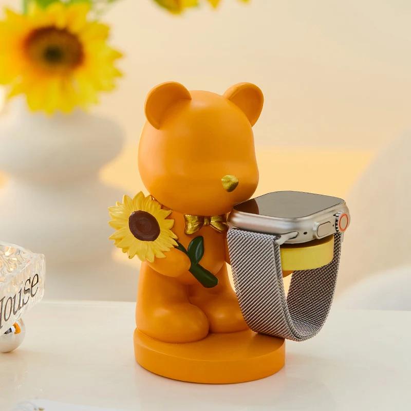 Creative Cute Sunflower Bear Apple Watch Stand Desk Entryway Decorative Ornament Gift