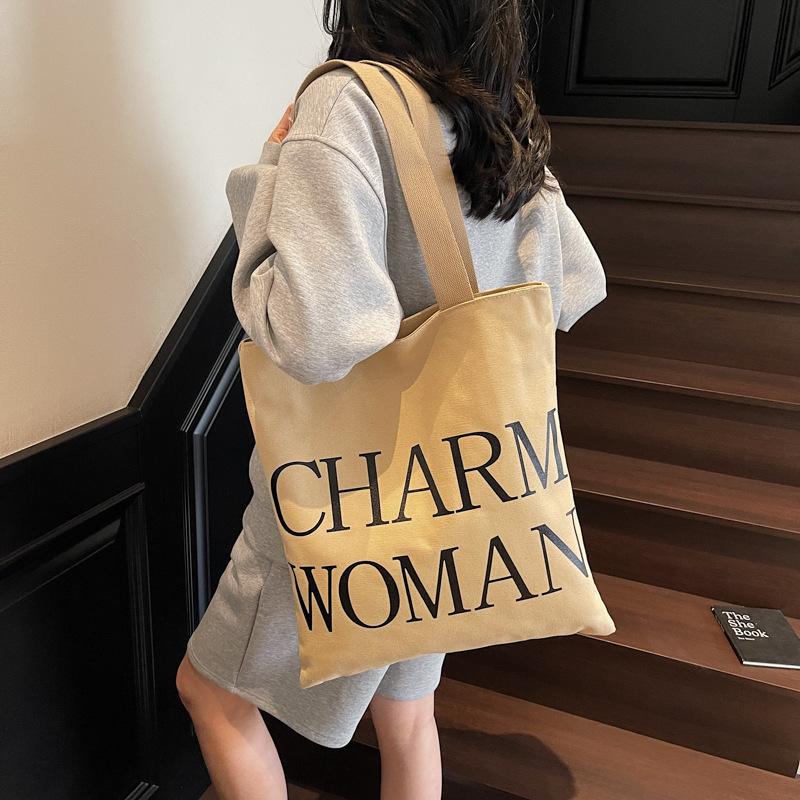 Large Capacity Letter Canvas Bag Women's New Summer Versatile Shoulder Bag Class Commuter Tote Bag