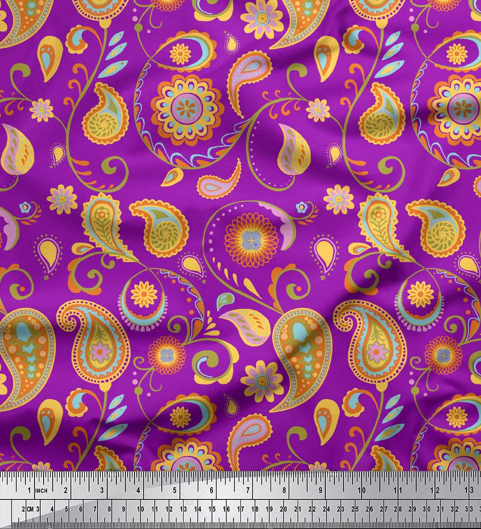 

Тканина Soimoi Black Poly Crepe Fabric Mandala & Paisley Print Fabric by the Yard 42 Inch 42 Inch Wide - Poly Crepe фіолетовий