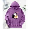 Cats Drinking Fish Soup Print Women Washed Hoody Fashion Cotton Hoodies Autumn Oversized Streetwear Multicolor Hoodie
