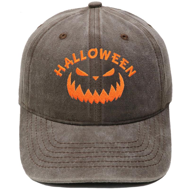 Halloween Pumpkin Grimace Embroidered Baseball Cap Washed Retro European and American Hip Hop Men's and Women's Casual Dad Hat