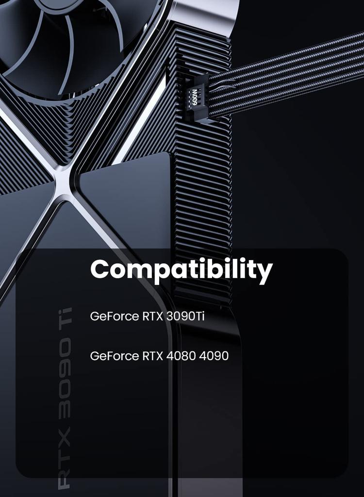 Fasgear Verlängerung Stecker auf 4x8 Buchse gesleevt 40cm 12V HPWR Kabel Kompatibel mit GPU GeForce RTX und 5090 PCI-e 5.0 Kabel, 16-Pin (12 + 4) PCI-E 5.0