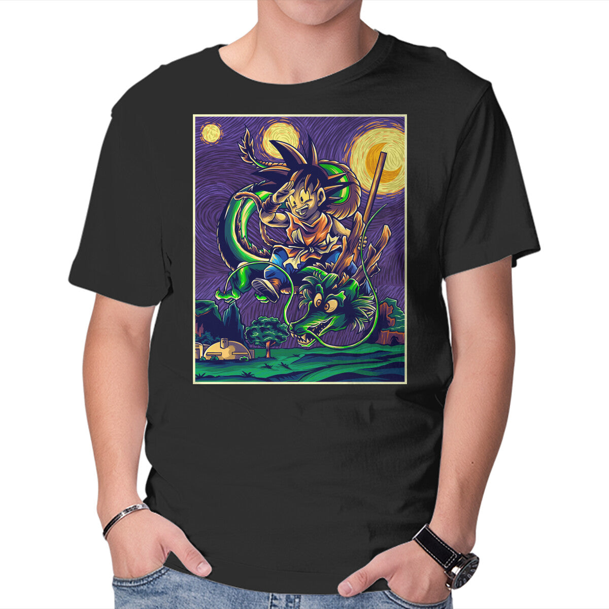 Unisex Crew Neck T-Shirt Starry Dragon Graphic Short Sleeve Casual Tee L