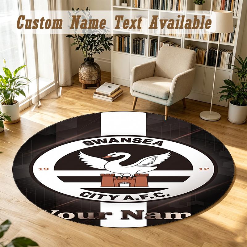 Round Rug Custom NameSwansea City FC Pattern Non Slip Carpet Home Floor Decor