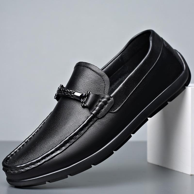 New first-layer cowhide Doudou shoes cover men's casual leather shoes genuine leather European men's shoes men's dad shoes soft