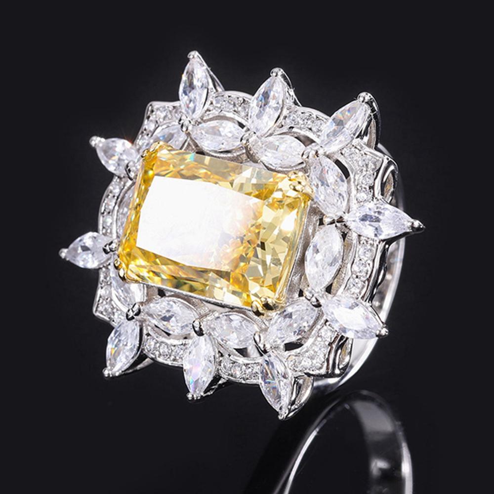 Fashion 18K Gold Plated 10*14MM Fancy Vivid Faceted Gemstone Ring for Women Anniversary Gift 925 Sterling Silver Jewelry