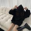 Women Hoodies Y2K Top Loose Lazy Style Plus Velvet Thick Black Mid-length Pullover Hooded Sweater Jacket Women's Clothing