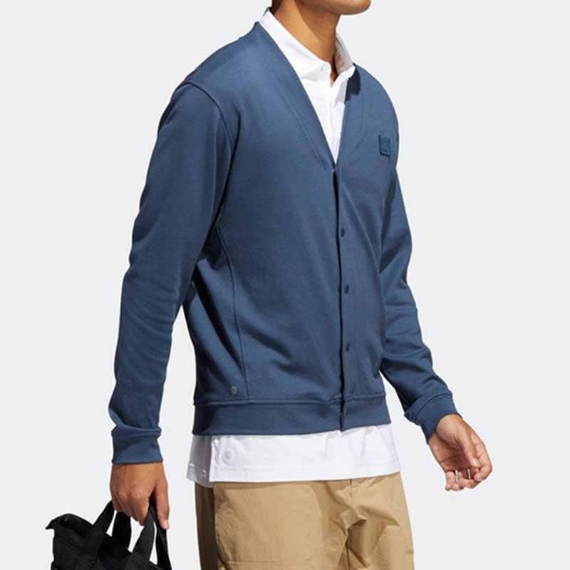 Men's adidas Logo Embroidered V Neck Long Sleeves Knitwear Blue HA9101