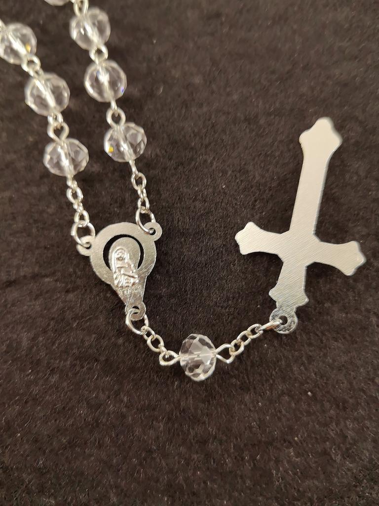 Hot selling pink crystal cross prayer bead pendant necklace and bracelets jewellry set for Christian