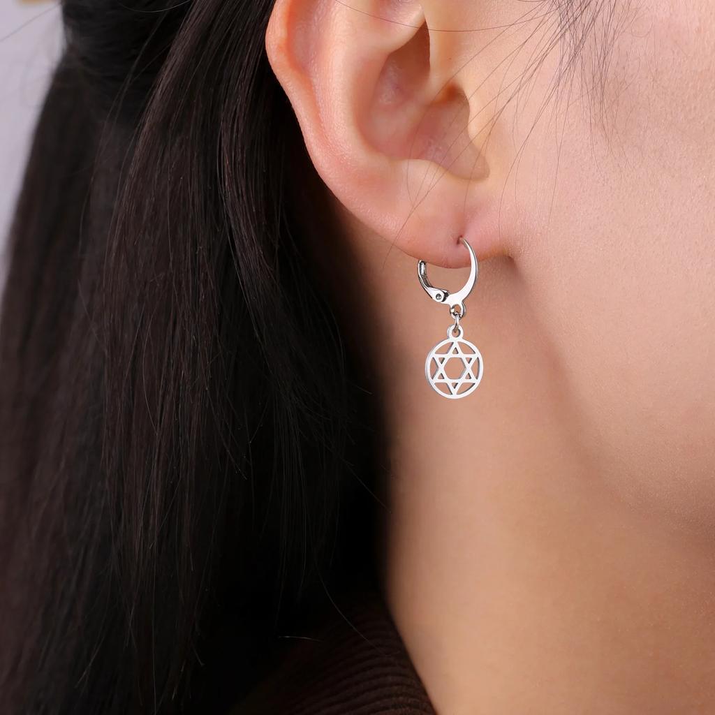 Star of David Round Pendant Earrings Stainless Steel Gold Color Hexagram Je Judaism Earrings Jewelry Wholesale 2026 New