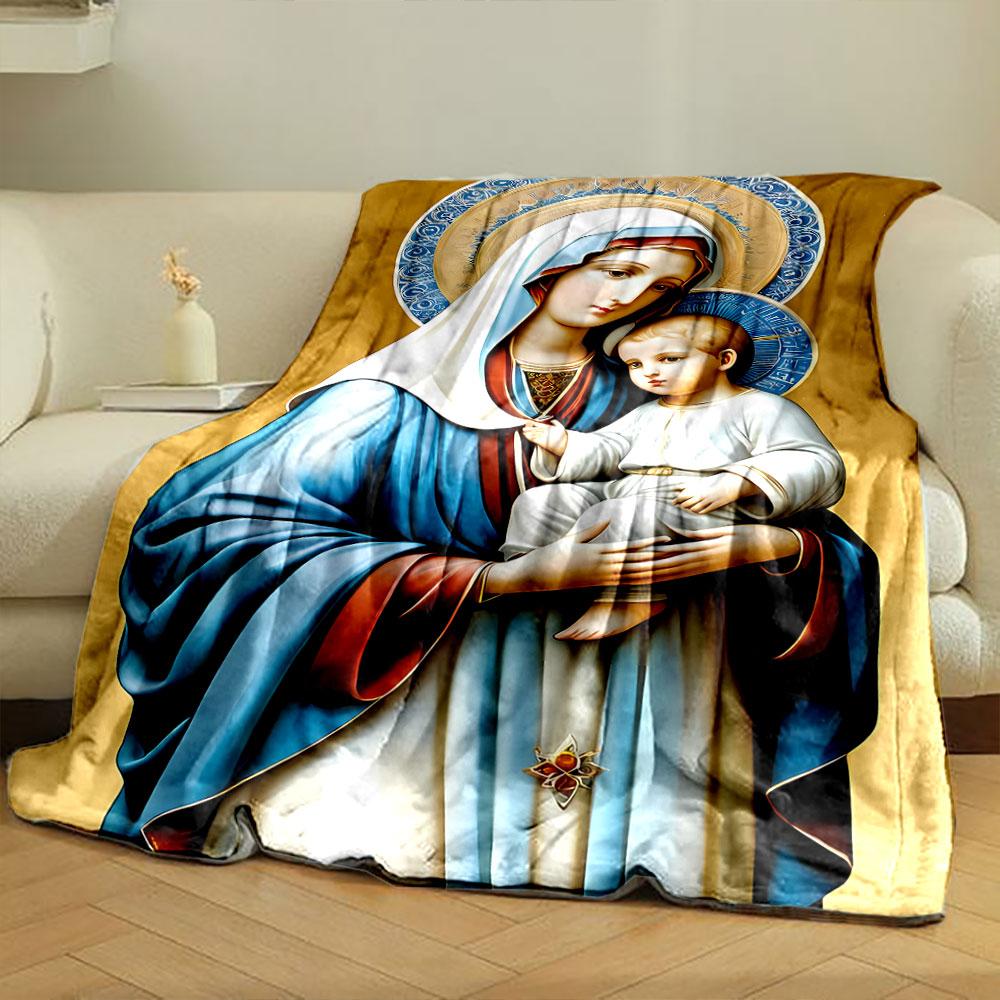 Religious Madonna Child Throw Blanket  Printed Blanket for Living Room Bed Couch lunch break Soft Cozy Blanket for Friend's festival Gift