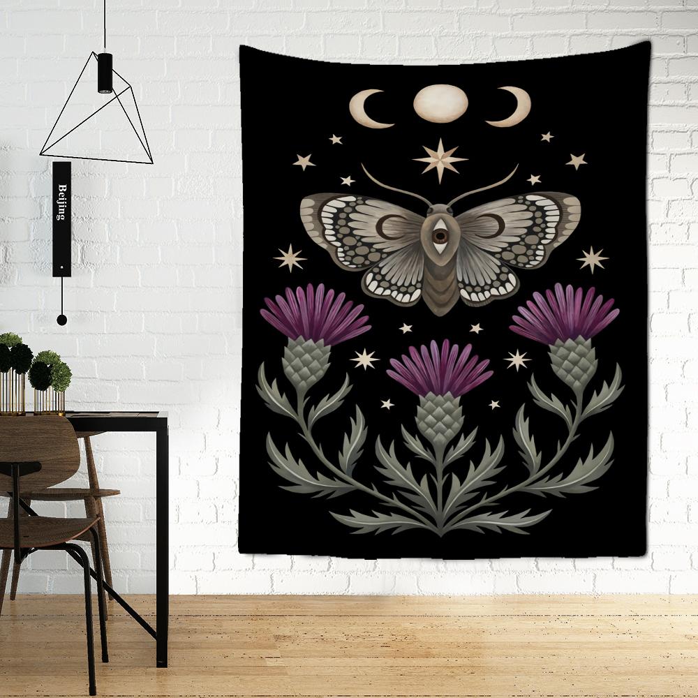 Phantom Psychedelic Butterfly Tapestry Sun Moon Star Mattress Aesthetic Room Polyester Wall Hanging Wall Decor