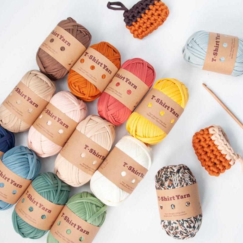 Garn Strickgarn Mehrfarbig Polyesterstreifen für DIY Häkelprojekt zum Herstellen von Taschen, Untersetzern, Körben, Kissen