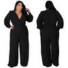 Plus Size Women's Fashion Temperament Loose Straight Leg Solid Color Belt Jumpsuit