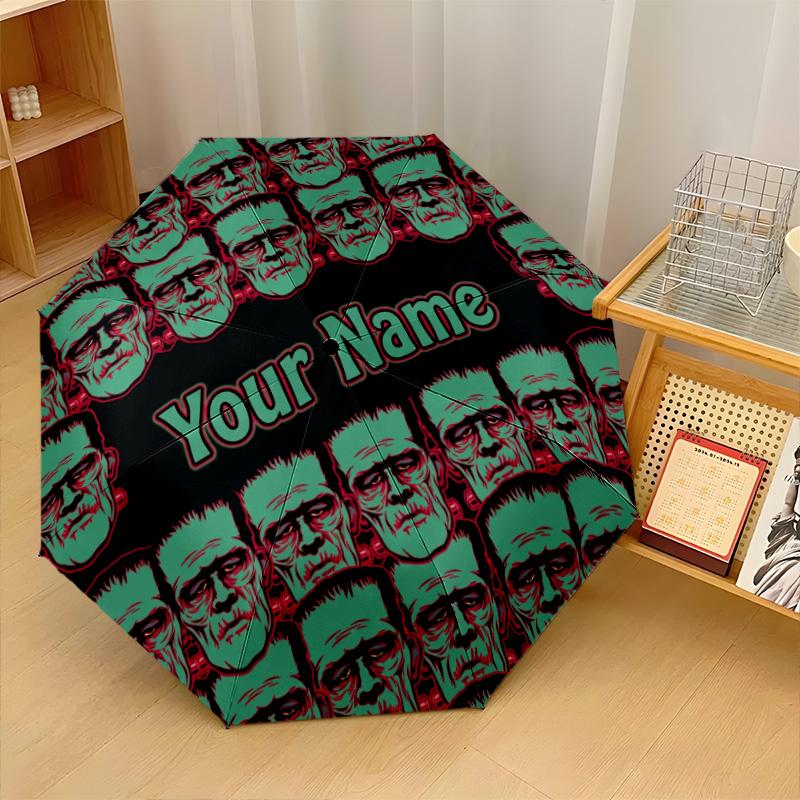 Custom Text Automatic 8 Bone Umbrella, Portable Sun Rain Protection UmbrellaFrankenstein's Monster