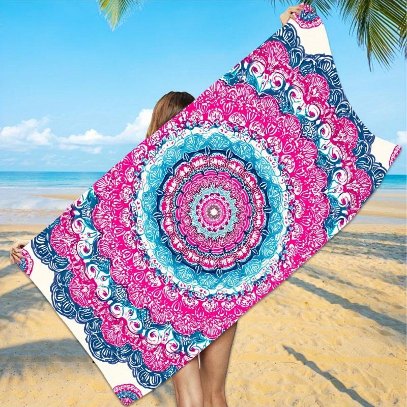 1pc Oversized Bohemian Mandala Beach Towel - Turquoise Blue, Sky Blue, Hot Pink Mandala Print - Ultra-Soft Microfiber Suitable W30*H60(CM)