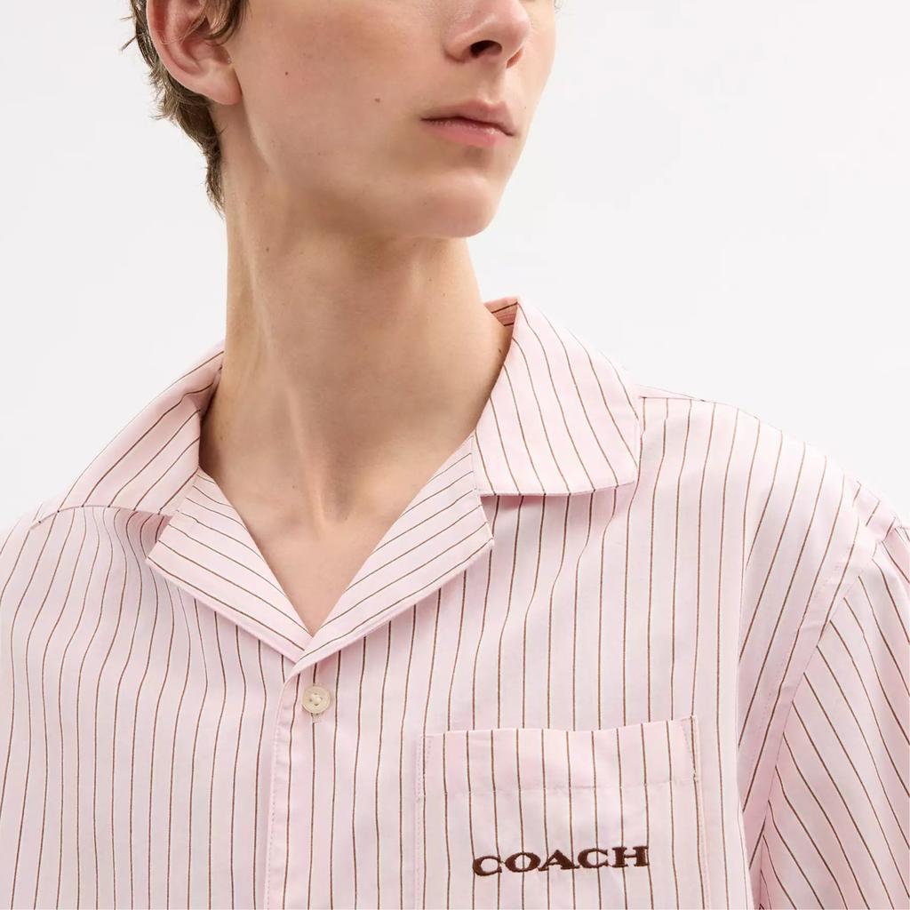 Coach Ss25 Striped Camp Button Short Sleeve Shirt Men Shirts CY558-PIN