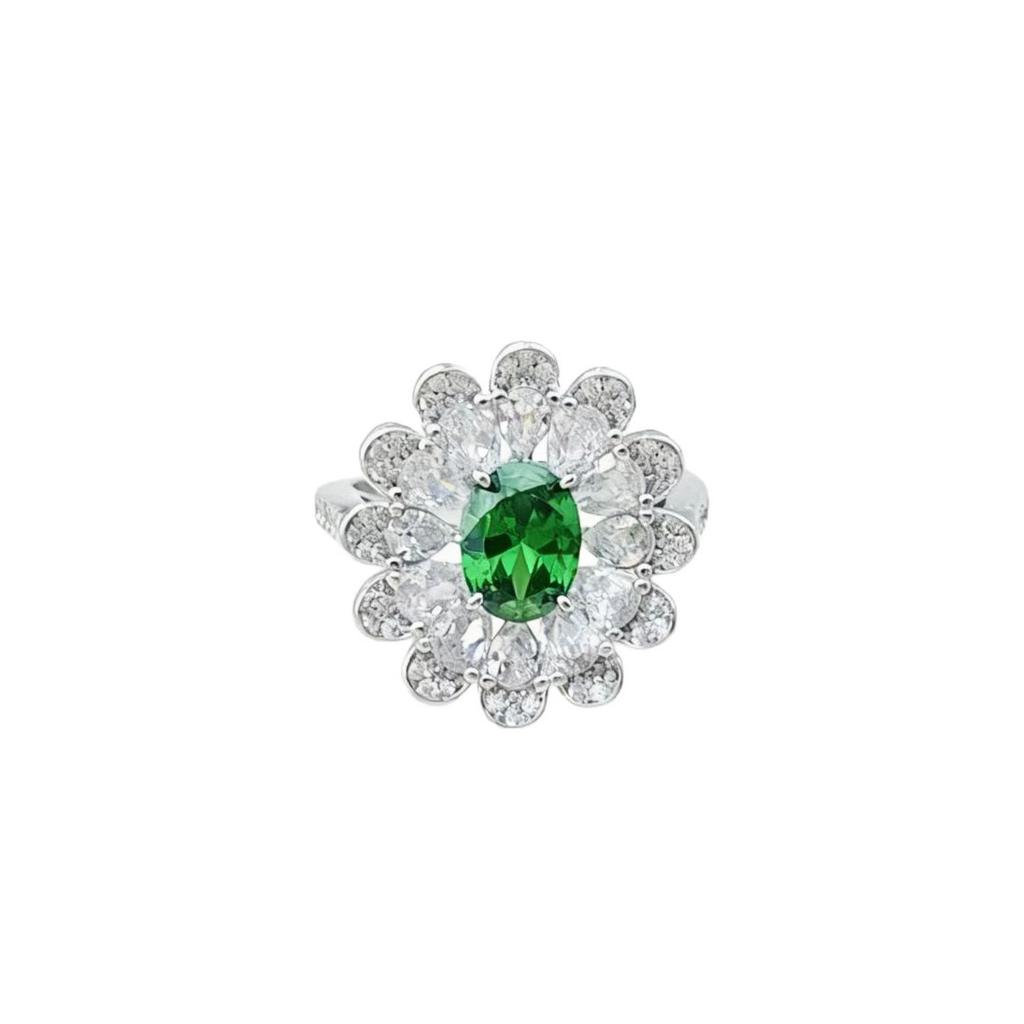 Fashion Jewelry Blossom Rich Ruby Emerald Ring Heavy Industry Luxury Full Of Diamonds Flower Ring