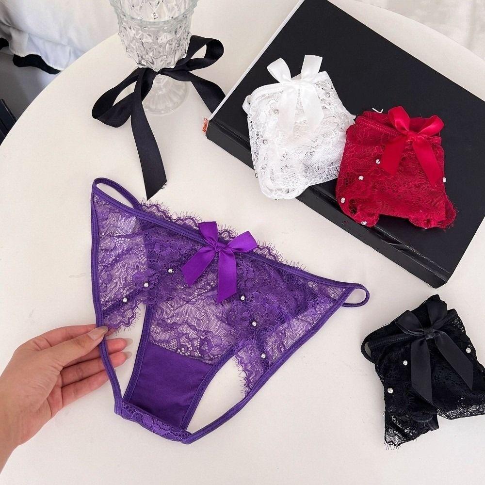 G-String Bowknot Lace Panties Flowers Big Bow Underpants Breathable Thong for Women  Home