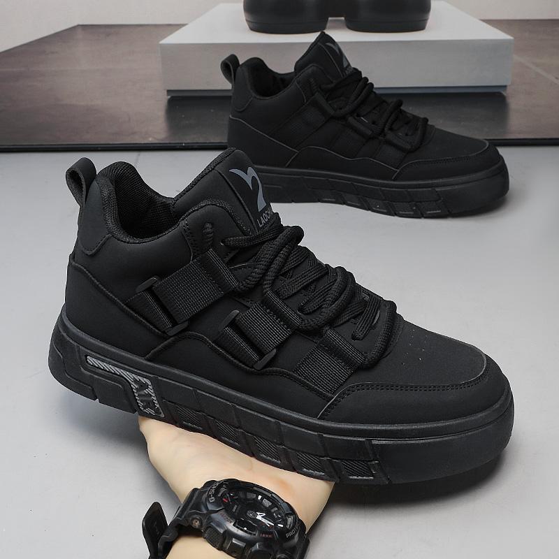 

Однотонные мужские повседневные туфли 2024 года, осень-осень, новые высокие кожаные кроссовки, мужская мода, нескользящая рабочая одежда, легкая обувь 7 39 чёрный