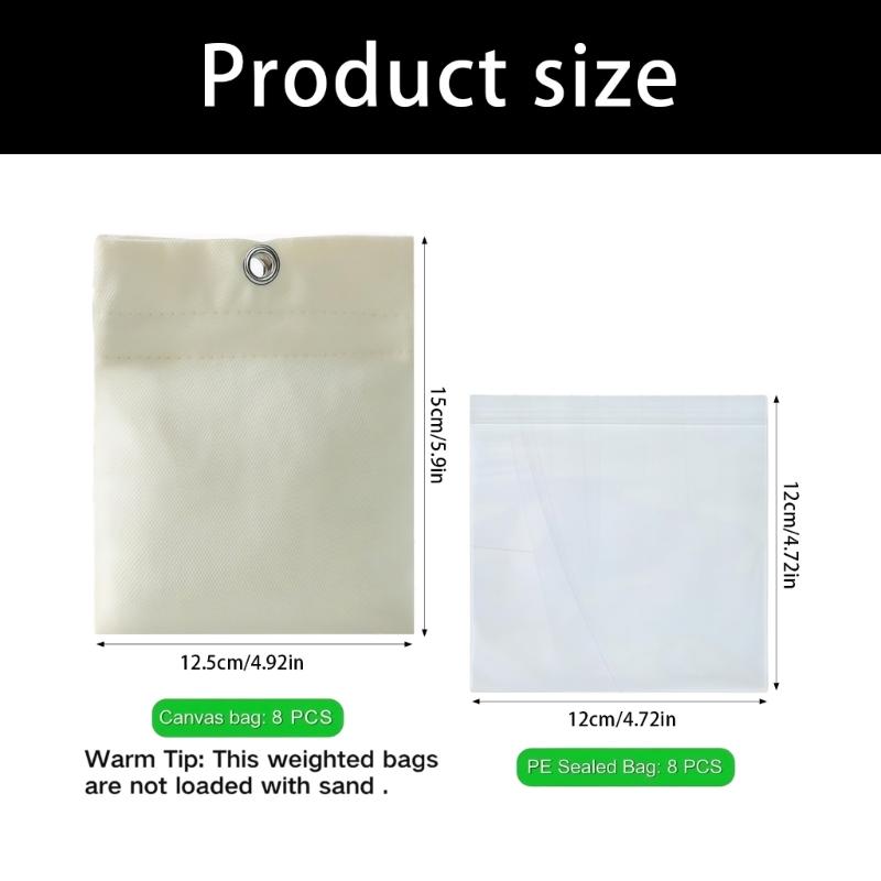 8PCS Curtain Weight Bags Outdoor Drapes Bottom Weighted Empty Sandbag with Metal Retainer Clips Set for Stability