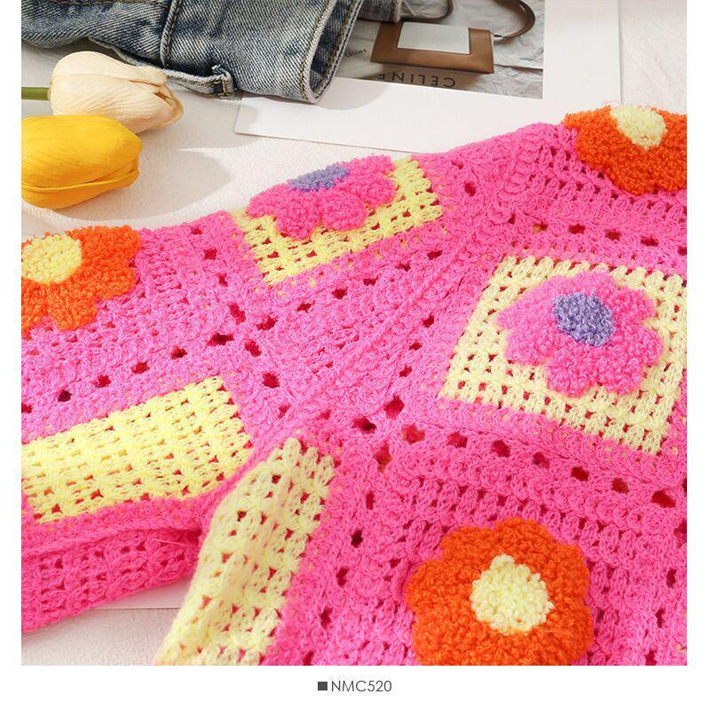 Vår Japansk Söt Ihålig Broderi Blommig Stickad Kofta - Dam Kort Långärmad Tröja Trend