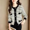 Korean Autumn Winter Knitted Jacket Women Casual Long Sleeve Stripes Imitation Mink Velvet Cardigan Sweater Female Tops