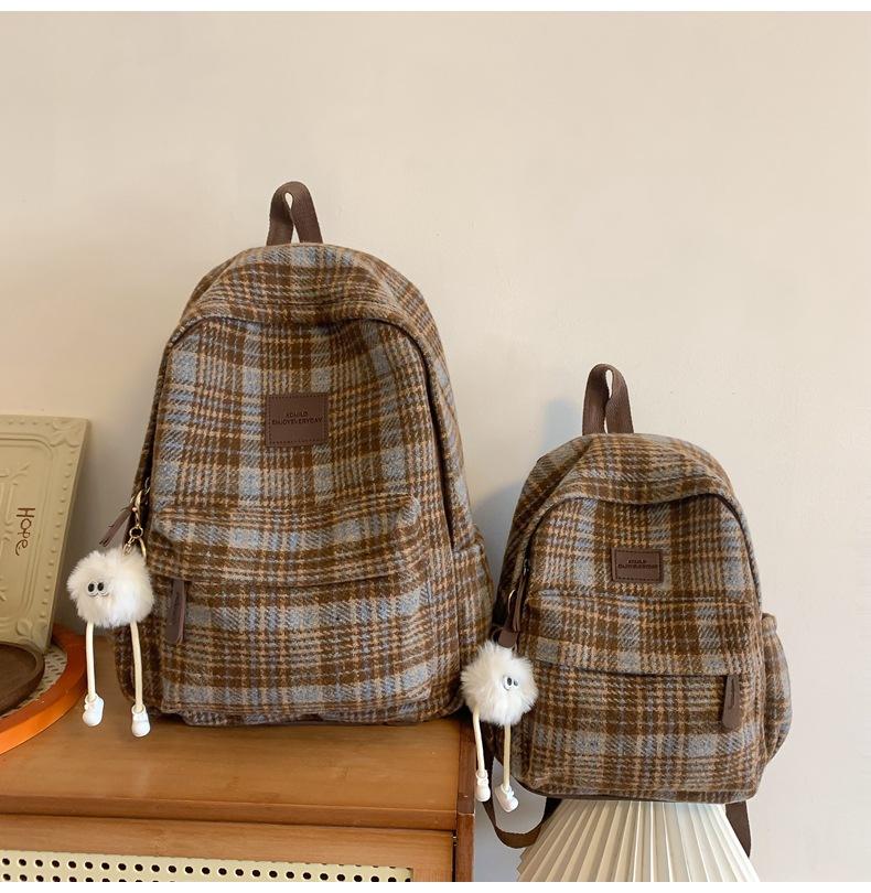 Schoolbag Plaid School Bag Female Korean Edition High School Student Junior High School Student Backpack Versatile Small Backpack Campus