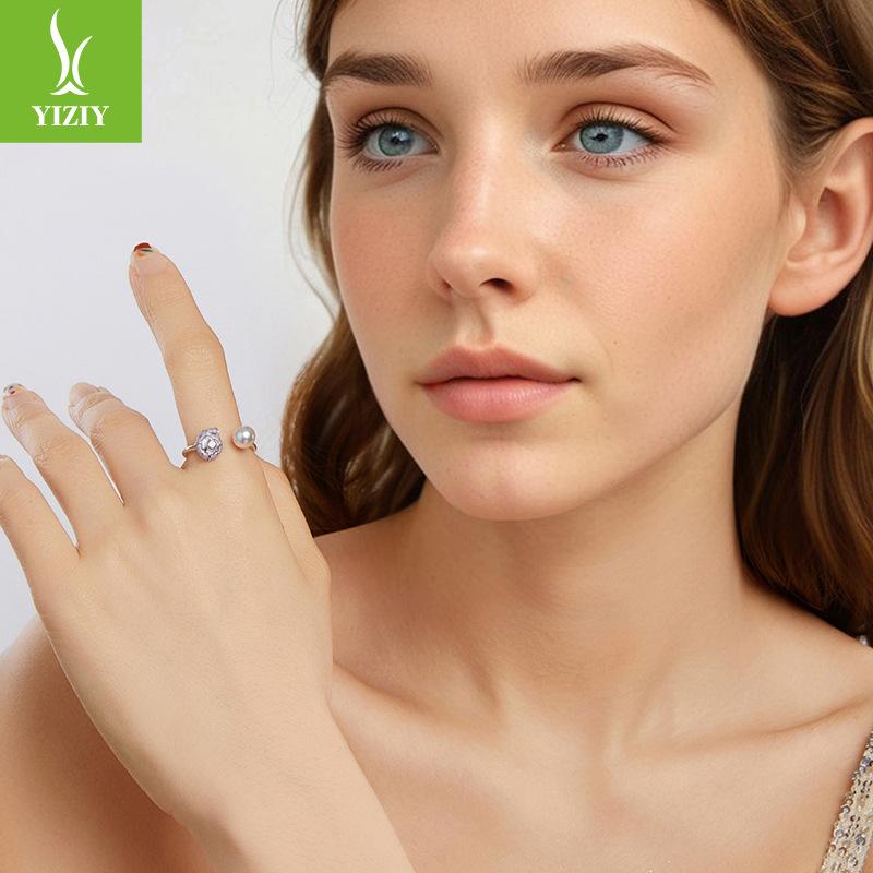 S925 Sterling Silver Lavender Conch Open Ring, Elegant Premium Adjustable Ring Jewelry
