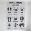 Animal Tracks Field Guide Metal Tin Sign, Rustic Hand-Drawn Footprints Illustration with Labels, Home Office Man Cave Wall Decor