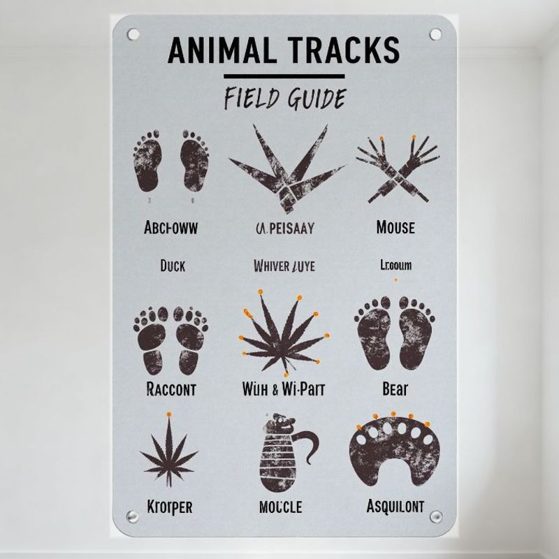Металлическая табличка «Полевой определитель следов животных», Ржавый рисунок следов от руки с подписями, Декор стены для дома, офиса, мужской берлоги 20x30cm（7.8x11.8inch）