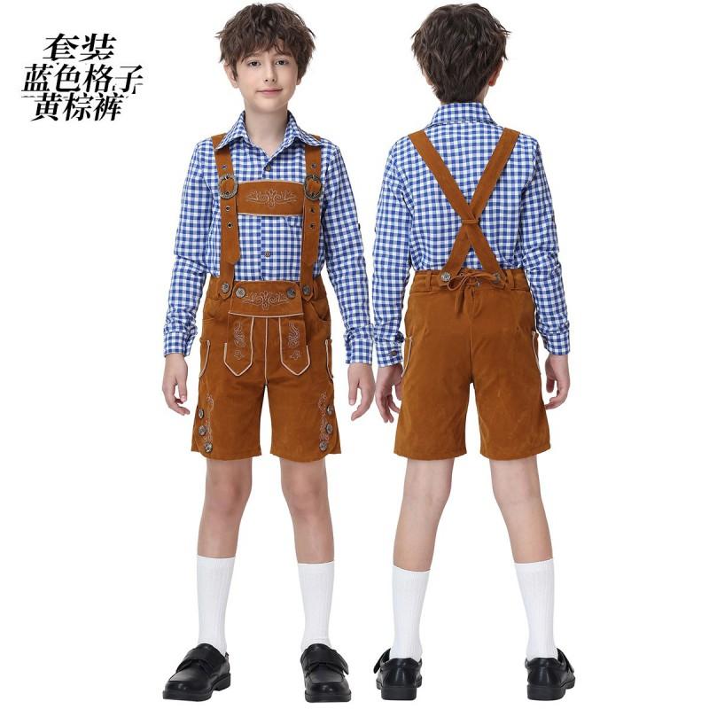 Boys Bavarian Oktoberfest Costume Set Lederhosen Outfit Kids Performance Festival Halloween Stage Wear