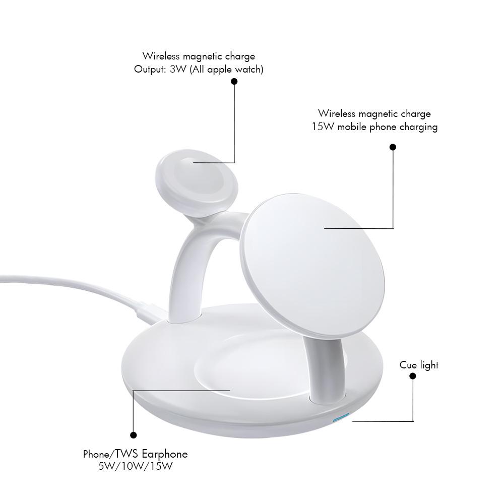 3-in-1 Magnetic Wireless Charger Stand for Phone, Earphones, and Watch