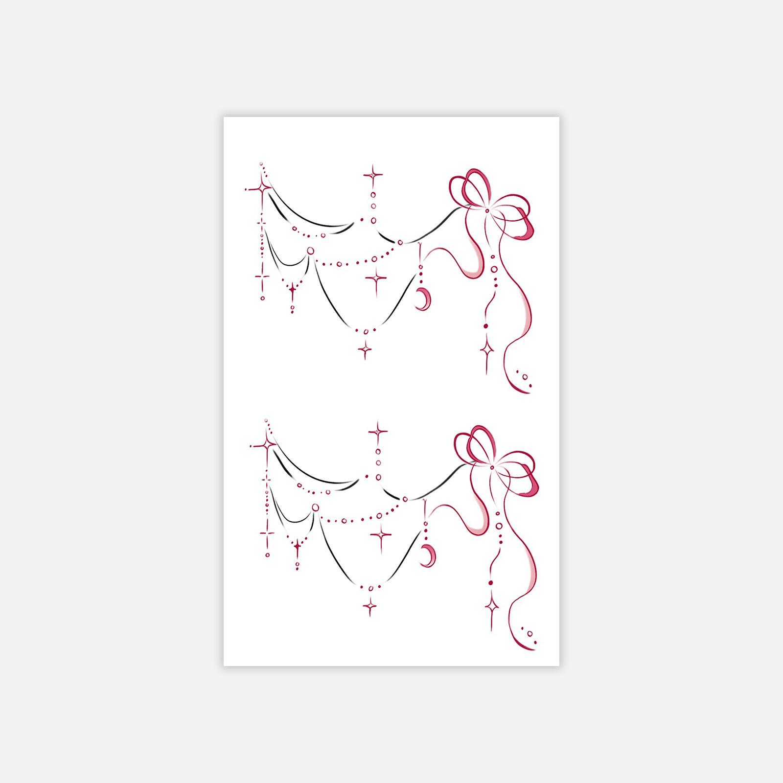 Small Fresh Bow Chain Ribbon Tattoo Sticker Personalized Sweet Tattoo Sticker 11*18