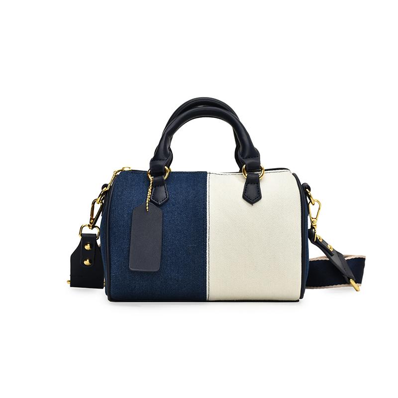 

Patchwork Colorblock Mini Handbags For Women Denim Shoulder Cross Body Bags Casual Street Small Boston Bag Designer Purses 20.5x14x6.5cm