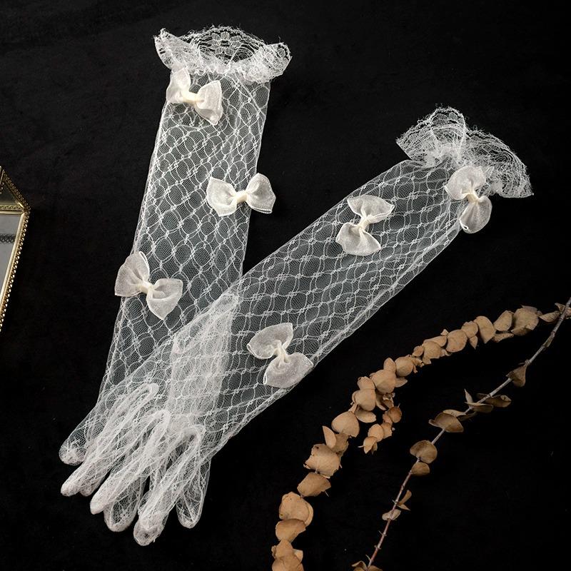 White Lace Flower Mesh Gloves for Bridal Wedding or Party Photos
