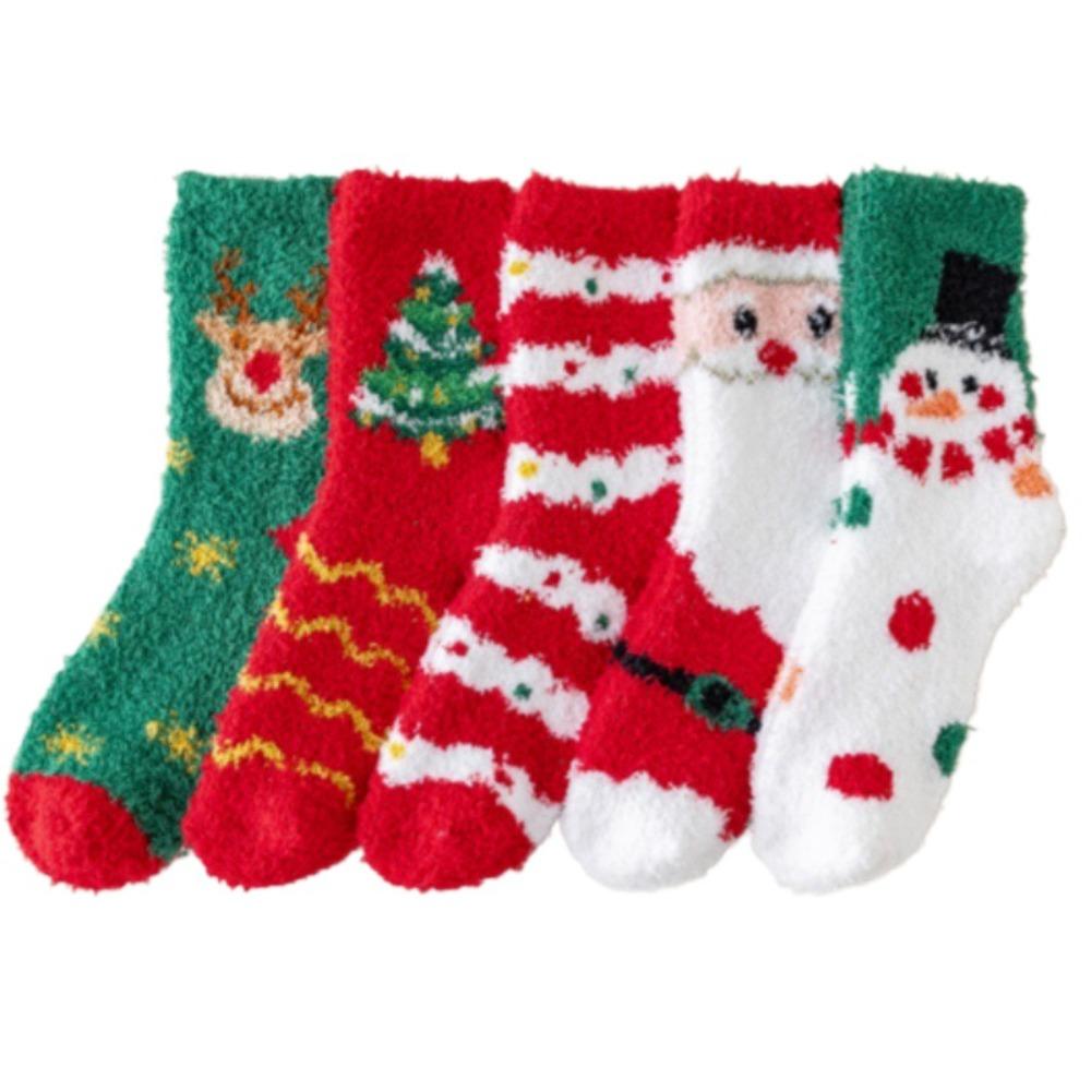 

5Pairs Cartoon Coral Fleece Socks Santa Claus Winter Floor Socks Fashion Sleeping Socks Women Women