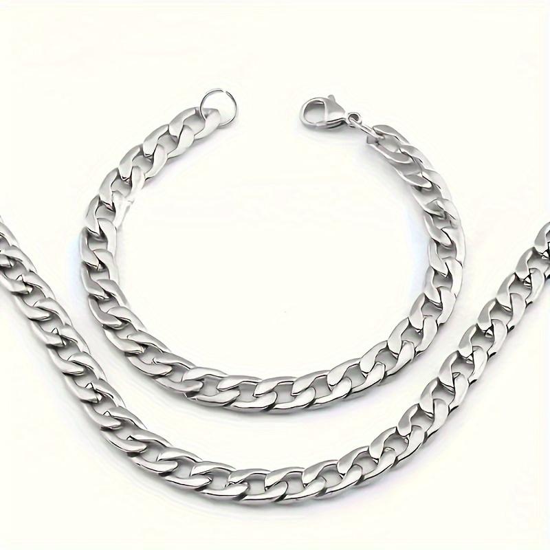 2pcs/set Stainless Steel Women Men's Necklace And Bangle Set, Hip Hop Punk Couple Chain
