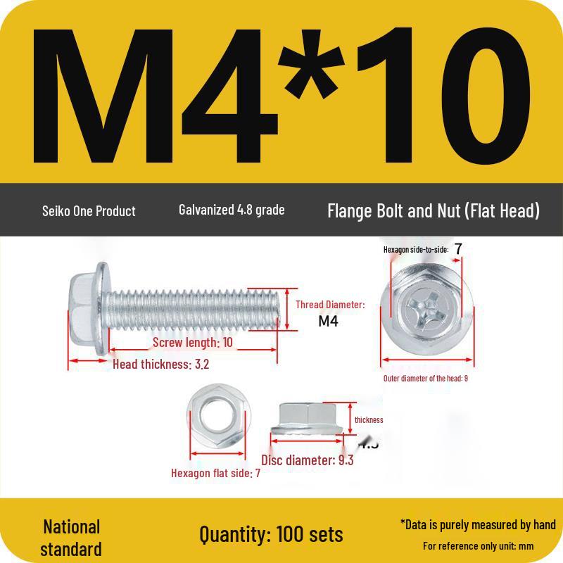 Galvanized Hex Head Bolt & Nut Sets with Washers - Anti-slip (M4/M5/M6/M8, 4.8 Grade)