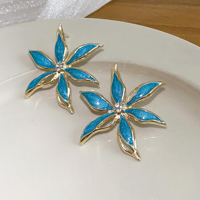 Vintage Metal Colorful Oil Dripping Flower Big Earrings For Women Sweet Simple Fashion Bohemia Trendy Jewelry Accessories Gifts