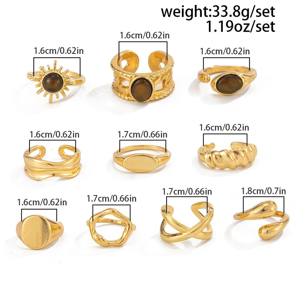 DIEZI One Set Fashion Baroque Tiger Eyes Rings For Women Men Girls Punk Gold Color Geometric Knuckle Joint Ring Set Jewelry