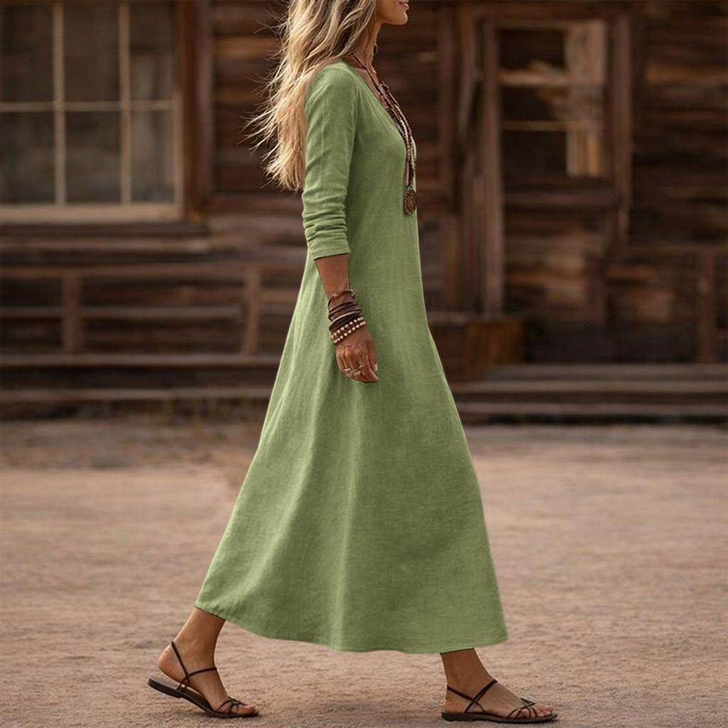 Dress For Women Long Boho Beach Dress Elegant Maxi Dress V,Neck Long Sleeve Dress