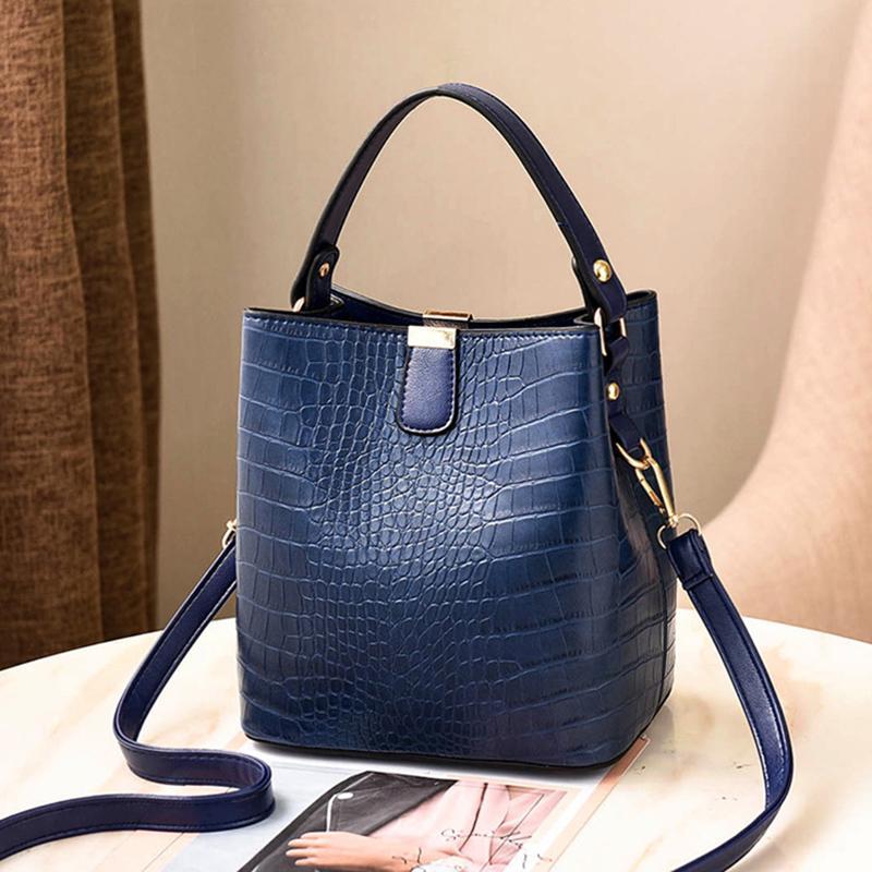 Women Crocodile Pattern Bucket Handbag Shoulder Messenger Bags Ladies PU Purse KTY